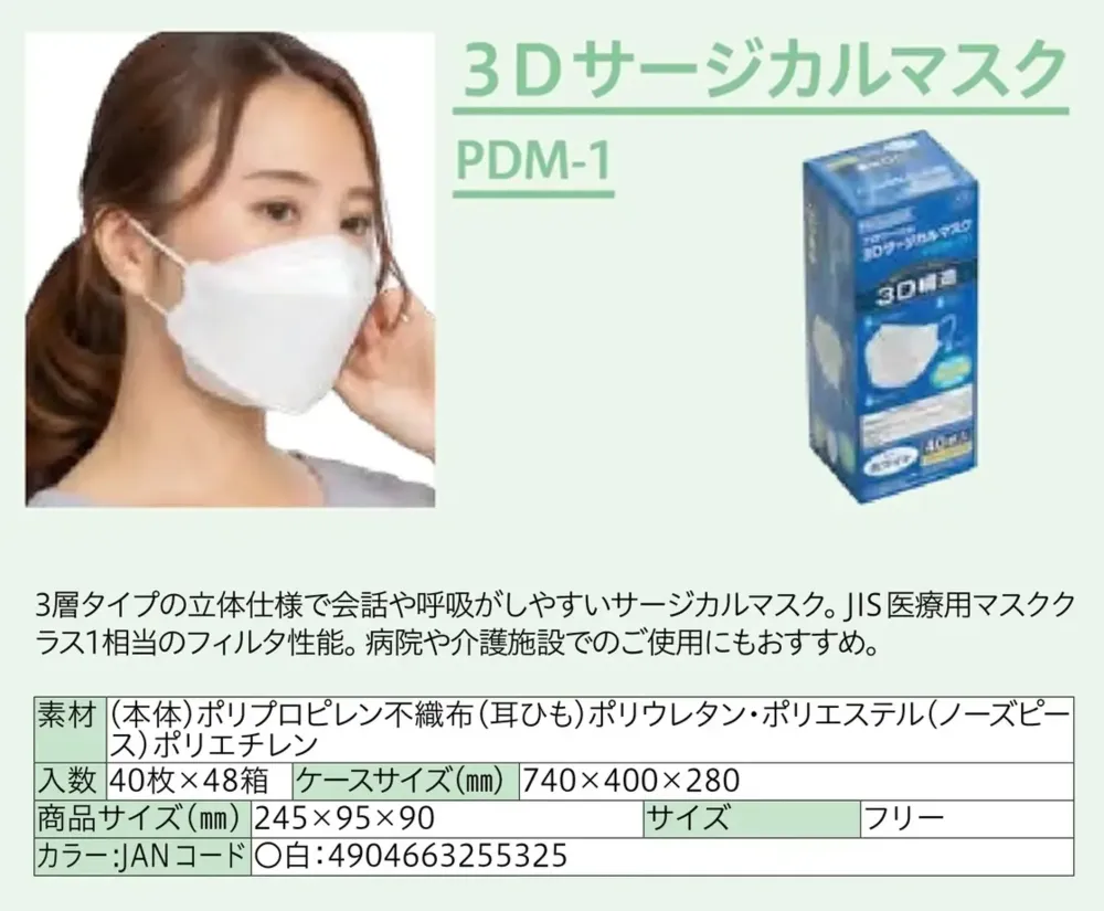 中部物産貿易 PDM-01 3Dサージカルマスク（1920枚入） サイズ・スペック