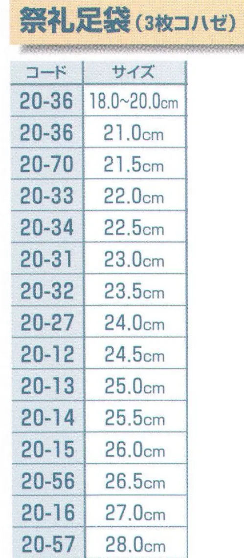 平井旗 20-36 祭礼足袋(3枚コハゼ) ※この商品はご注文後のキャンセル、返品及び交換は出来ませんのでご注意下さい。※なお、この商品のお支払方法は、先振込（代金引換以外）にて承り、ご入金確認後の手配となります。※納期は約10日程度かかります。予めご了承ください。 サイズ／スペック