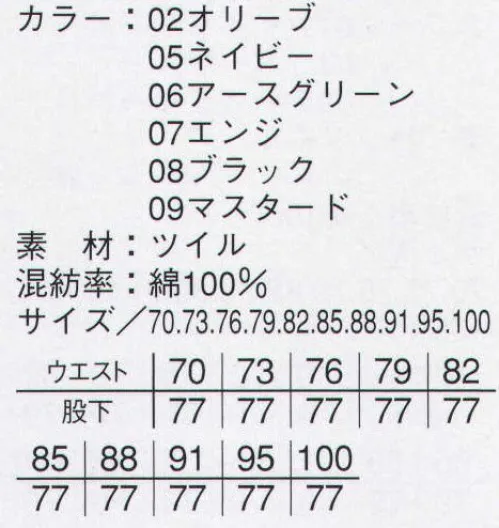 本州衣料 JE-27600 ロングニッカポッカ ワンタック、裾アジャスター採用。 サイズ／スペック