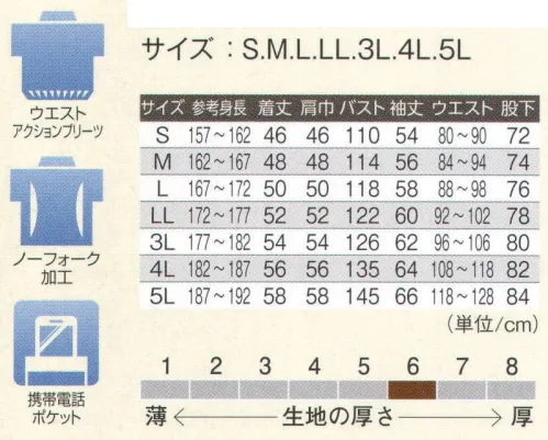 本州衣料 JW-620 オーバーオール（袖口マジックテープ） 肌触りが爽やかで吸水性のよい綿100％素材。 サイズ／スペック