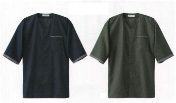 セブン（白洋社） EH3320 ダボシャツ（兼用） 1着で和を演出できる便利なアイテム。素材感や色合いが、そこはかとなく日本的。活動的で扱いやすい、和風ユニフォームの進化形。織り組織が美しいすだれ織りの生地を使ったシャツスタイルのユニフォームです。1枚着るだけで和の雰囲気を醸し出すことができ、着付けやメンテナンスも手間いらず。きものや割烹着以上に幅広い場面で使える、新たな可能性を感じさせる商品です。半袖のダボシャツです。身頃はすだれ織という表情のある生地で作成しています。ポケット口、袖口にはちり緬の縞柄プリント生地でアクセントを付けたものになっています。左胸にはポケットを付けました。※注意:この商品は洗濯方法によっては多少色落ちや縮みがおこることがあります。タンブラー乾燥及び漂白剤の使用はお避けください。 ※この商品はご注文後のキャンセル、返品及び交換は出来ませんのでご注意下さい。※なお、この商品のお支払方法は、先振込（代金引換以外）にて承り、ご入金確認後の手配となります。