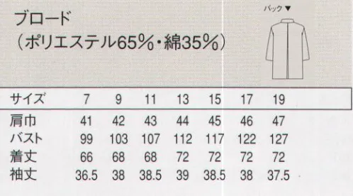 セブン（白洋社） AA339-0 コート（女性用） ・調理用七部袖コート。  ・丈夫で壊れにくいオリジナル釦使用。  ・後ろアクションプリーツ入り。  ・SEK青マーク（抗菌防臭加工）生地使用。 ※調理、軽作業工場などに適しています。 ○清潔感のあるブロード素材を使用した調理用七部袖コート。 丈夫で壊れにくいオリジナル釦を使用しています。生地に抗菌防臭加工が施されているので、常に衛生的な作業環境を求められる調理の現場におすすめです。 ※この商品はご注文後のキャンセル、返品及び交換は出来ませんのでご注意下さい。※なお、この商品のお支払方法は、先振込（代金引換以外）にて承り、ご入金確認後の手配となります。 サイズ／スペック