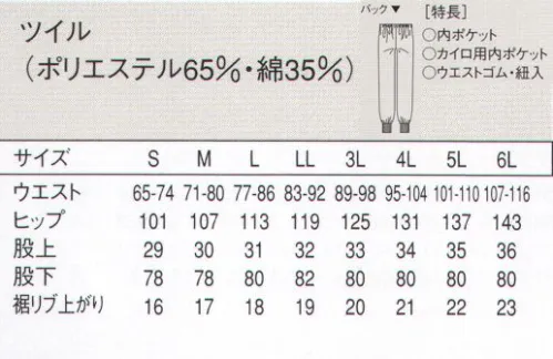 セブン（白洋社） AL406-0 パンツ（男性用） 高衛生仕様白衣【異物混入防止機能】徹底した密閉仕様で製品への異物混入を防止します。  ・男性用衛生白衣パンツ  ・前ファスナーあき  ・ウエスト総ゴム、紐入り  ・右前内パッチポケット  ・カイロ用内ポケットつき  ・裾口フライス仕様、縫い代バイアス始末  ・SEKグリーンラベル（抗菌防臭加工） ○生地に抗菌加工が施されているので、常に衛生的な作業環境を求められる調理の現場におすすめです。 ※ベーシックな衛生白衣です。 ※この商品はご注文後のキャンセル、返品及び交換は出来ませんのでご注意下さい。※なお、この商品のお支払方法は、先振込（代金引換以外）にて承り、ご入金確認後の手配となります。 サイズ／スペック