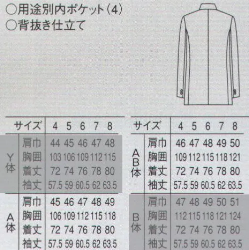 セブン（白洋社） DD2751-A ダブルブレストジャケット(A体・AB体) 従来の「暑い・重い」というを解消するべく細部にまでこだわったジャケットです。高級感がありながら軽い、ツイルの生地を使用しています。肩パットや増し芯もオリジナルで開発し軽量化を図り、暑くない・重くない着心地を得られるものになっております。形についても、肩巾を若干狭くすることでカッティングをモダンでスタイリッシュにしています。 ※B体・Y体は「DD2751-B」に掲載しております。 ※この商品はご注文後のキャンセル、返品及び交換は出来ませんのでご注意下さい。※なお、この商品のお支払方法は、先振込（代金引換以外）にて承り、ご入金確認後の手配となります。 サイズ／スペック