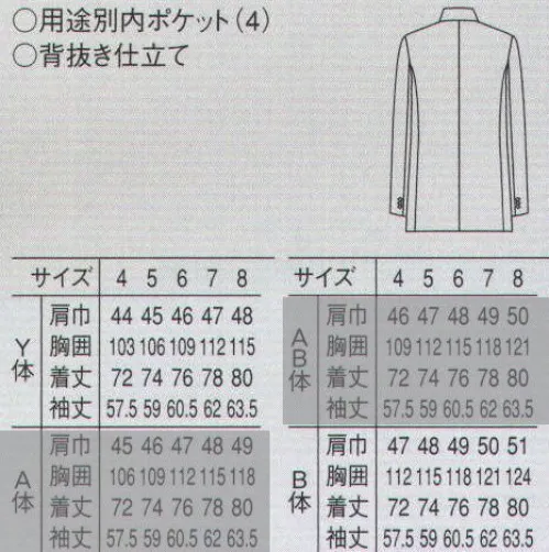 セブン（白洋社） DD2751-B ダブルブレストジャケット(B体・Y体) 従来の「暑い・重い」というを解消するべく細部にまでこだわったジャケットです。高級感がありながら軽い、ツイルの生地を使用しています。肩パットや増し芯もオリジナルで開発し軽量化を図り、暑くない・重くない着心地を得られるものになっております。形についても、肩巾を若干狭くすることでカッティングをモダンでスタイリッシュにしています。 ※A体・AB体は「DD2751-A」に掲載しております。 ※この商品はご注文後のキャンセル、返品及び交換は出来ませんのでご注意下さい。※なお、この商品のお支払方法は、先振込（代金引換以外）にて承り、ご入金確認後の手配となります。 サイズ／スペック