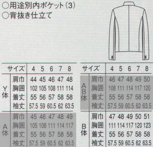 セブン（白洋社） DD2754-B イートンコート(B体・Y体) 従来の「暑い・重い」というを解消するべく細部にまでこだわったジャケットです。高級感がありながら軽い、ツイルの生地を使用しています。肩パットや増し芯もオリジナルで開発し軽量化を図り、暑くない・重くない着心地を得られるものになっております。形についても、肩巾を若干狭くすることでカッティングをモダンでスタイリッシュにしています。 ※A体・AB体は「DD2754-A」に掲載しております。 ※この商品はご注文後のキャンセル、返品及び交換は出来ませんのでご注意下さい。※なお、この商品のお支払方法は、先振込（代金引換以外）にて承り、ご入金確認後の手配となります。 サイズ／スペック