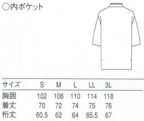 セブン（白洋社） BC1351 ハッピーコート(ボタン留） ・ハッピーコート  ・前ダブルあわせ、ボタン留め  ・左胸内ポケット ＊和風調理に適しています。 ※この商品はご注文後のキャンセル、返品及び交換は出来ませんのでご注意下さい。※なお、この商品のお支払方法は、先振込（代金引換以外）にて承り、ご入金確認後の手配となります。 サイズ／スペック