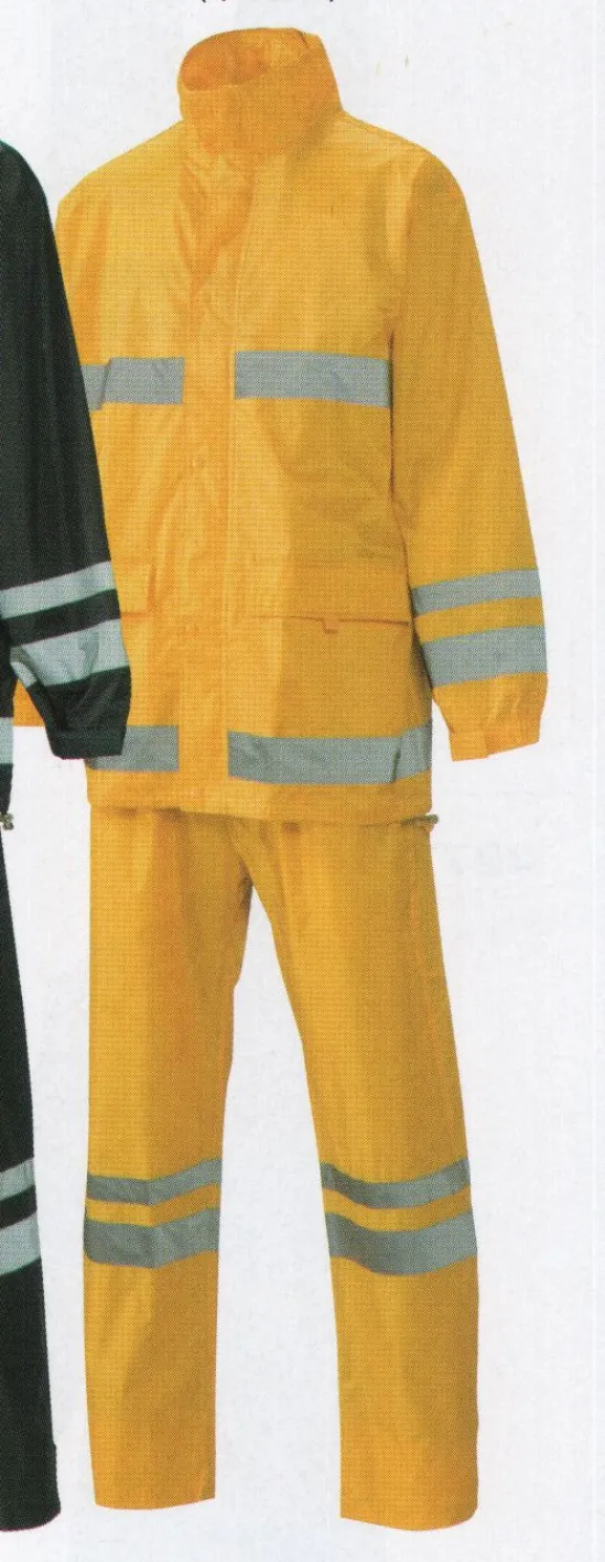 日の丸 3706-004 レインスーツ SAFETY RAIN SUITS SUCUDO 昼夜雨天時の屋外作業に●耐水圧10，000mmH2O●パノラマワイドフード●全方向高輝度ガラスビーズ反射帯付