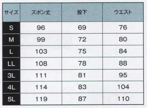 日の丸 1270 ズボン ワーキングウェア（メンズ） サイズ／スペック