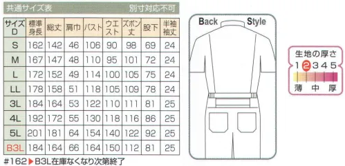 日の丸 162 サマー続服 ヒノマルカット:後腰部に伸縮布を縫い込むことにより、前後斜屈伸等の動きを楽にしました。 衿は、スタンド・オープン・ハイネックの3タイプが楽しめます。※「B3L」サイズは、販売を終了致しました。 サイズ／スペック