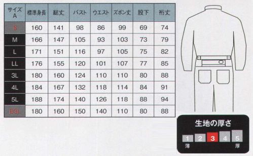 日の丸 2116 続服 ヒノマルカット:後腰部に伸縮布を縫い込むことにより、前後斜屈伸等の動きを楽にしました。※「4L」、「5L」は、販売を終了致しました。 サイズ／スペック