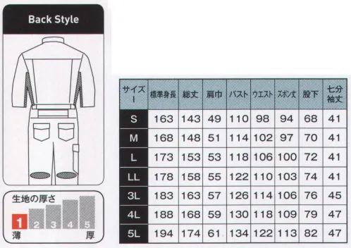 日の丸 3910-050 7分丈続服 一味違う表情を醸し出すピーチ起毛ピーチ起毛 通常よりごく浅く密度のある起毛。自然な肌ざわりで、桃の産毛状のような独特の風合いを実現。ヒノマルカット:後腰部に伸縮布を縫い込むことにより、前後斜屈伸等の動きを楽にしました。 サイズ／スペック