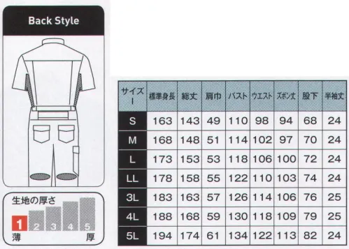 日の丸 39100 半袖続服 一味違う表情を醸し出すピーチ起毛ピーチ起毛 通常よりごく浅く密度のある起毛。自然な肌ざわりで、桃の産毛状のような独特の風合いを実現。ヒノマルカット:後腰部に伸縮布を縫い込むことにより、前後斜屈伸等の動きを楽にしました。 サイズ／スペック