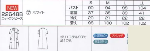 ハネクトーン 22648B ニットワンピース 清潔感のある”すっきり”ニットワンピ。動きやすくてすっきり着こなせるストレッチ素材のワンピースです。脇をパネル切り替えした立体パターンで女性らしく、すっきりと着こなせる清潔な印象の衿付きワンピースです。 サイズ／スペック