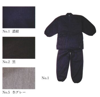 伊田繊維 5025 T/Cバーバリー織綿入作務衣(S・M・L) 「和粋庵」軽くて、洗濯も楽なテトロンコットンの綿入れ作務衣中綿入りのキルト加工で、ポカポカ暖かく、保温性抜群です。表、裏地は共に綿を使用し、肌触りも良いです。表地のバーバリー織は緻密で、手触りがよく、なめらかで、光沢に富み、高級感のある織物です。ポリエステル65％ですので、軽く、強く、洗濯も楽です。仕立てもウェストはゴムを入れ、前は紐式ではき易く、締め付けがなく楽に腰にフィットします。ズボンは両脇にポケットを付け、便利にできています。上着は前袷せで暖かさも2倍、冬の厳しい寒さにもしっかり対応し、省エネウェア、ウォームビズとして最適です。一度着てしまうと、ポカポカ暖かく、もう手放せません。※この商品はご注文後のキャンセル、返品及び交換は出来ませんのでご注意下さい。※なお、この商品のお支払方法は、先振込（代金引換以外）にて承り、ご入金確認後の手配となります。
