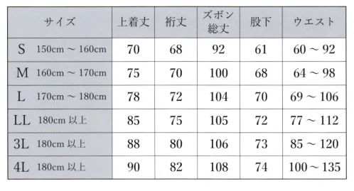 伊田繊維 1110 麻ライク・ストレッチ作務衣 麻の手織りの様なザックリとした豊かな表情とサラッとしたドライな風合いを持つポリエステル素材の作務衣です。ポリエステル100％ですので、取り扱いが楽で機能性に優れています。 サイズ／スペック