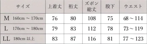 伊田繊維 5038 ストレッチツイル作務衣[聖] [聖（ひじり）]シリーズ3シーズン対応の程よいストレッチ性のある綾織です。素材はポリエステル100％で取り扱いが楽で機能性に優れています。原点回帰。本来の「作務」のために。作務（さむ）とは、あらゆる労働や作業の事を言い、その作務を行うときに着用していた服装が「作務衣」です。ズボンの渡り巾をはじめとして全体的にも広くゆったりとしたシルエットで、内ポケットやファスナー付きポケット、身八つ口といった様々な機能性、活動性を兼ね備えた袖裾ゴム式の作務衣を和粋庵の「聖」シリーズとしてラインナップしました。※この商品はご注文後のキャンセル、返品及び交換は出来ませんのでご注意下さい。※なお、この商品のお支払方法は、先振込(代金引換以外)にて承り、ご入金確認後の手配となります。 サイズ／スペック