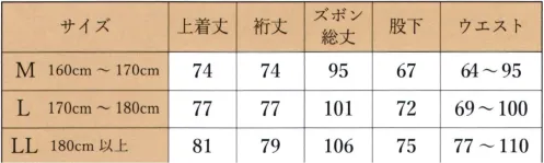 伊田繊維 5075 抗ウィルス綾織作務衣 抗菌・抗ウィルス機能繊維加工技術「CLEANSE®/クレンゼ®」は、固定化抗菌成分「Etak®/イータック」を繊維表面に協力に固定化する加工技術です。50回洗濯しても、繊維上の特定のウイルスの数を99％以上減少させます。抗ウイルス繊維で作った綾織の作務衣。手洗い、うがいやマスクだけでなく、この作務衣を着用することによって感染症のリスク軽減に繋がります。※この商品はご注文後のキャンセル、返品及び交換は出来ませんのでご注意下さい。※なお、この商品のお支払方法は、先振込（代金引換以外）にて承り、ご入金確認後の手配となります。 サイズ／スペック