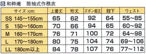 伊田繊維 6001-A 絣紬作務衣（SS・S・M・L） 「和粋庵」出かけたくなるような鮮やかな色合い。上品な絣（かすり）の風合い。 素朴な感覚の紬地（つむぎじ）に絣模様（かすりもよう）の優しくも品のある風合いの作務衣です。 織物の町桐生で職人が一枚一枚丁寧に仕上げた着心地の良い上品な特選品。その風合いから漂う気品、高貴さ、優雅さ。和粋庵ブランドのロングセラー春秋向け薄手作務衣です。サイズはSSからLLまで取り揃えており、小柄な女性から男性のかっぷくのよい方にまで愛用されております。絣紬作務衣には、他店にないような色まで取りそろえております。くつろぎ着としてはもちろん、様々なお店、イベントにも用いられております。ぜひ他色もご覧になった上で、お好みの色をお求め下さい。性別、年齢を問わずに人気を博している作務衣で、ギフトやオリジナルの刺繍なども要望の多い一着です。※上下セットです。※「1 ベージュ」は販売を終了致しました。この商品はご注文後のキャンセル、返品及び交換は出来ませんのでご注意下さい。※なお、この商品のお支払方法は、先振込（代金引換以外）にて承り、ご入金確認後の手配となります。 サイズ／スペック