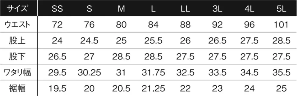 アイズフロンティア 5404 パウダーエアーストレッチハーフパンツ サイズ・スペック