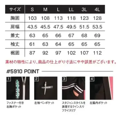 アイズフロンティア 5910P ヘビージャージーワークジャケット（ティファーブラック） サイズ／スペック