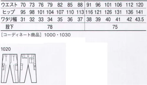 自重堂 1020 製品制電ワンタックカーゴパンツ ※こちらの商品は取り寄せのため、ご注文から商品お届けまでに約4～5営業日（土日祝祭日除く）程の期間をいただいております。  サイズ／スペック