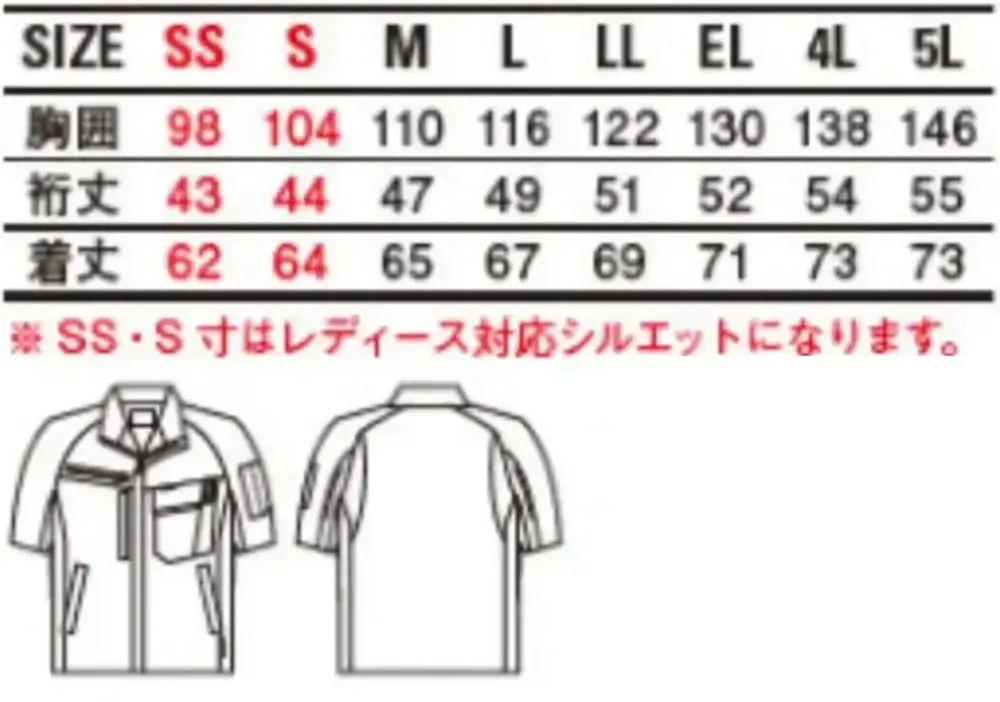 自重堂 15110 エコ製品制電ストレッチ半袖ジャンパー サイズ・スペック