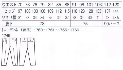 自重堂 1745 製品制電ストレッチツータックパンツ ※こちらの商品は取り寄せのため、ご注文から商品お届けまでに約4～5営業日（土日祝祭日除く）程の期間をいただいております。  サイズ／スペック