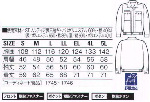 自重堂 1761 製品制電ストレッチ長袖ブルゾン ※こちらの商品は取り寄せのため、ご注文から商品お届けまでに約4～5営業日（土日祝祭日除く）程の期間をいただいております。  サイズ／スペック