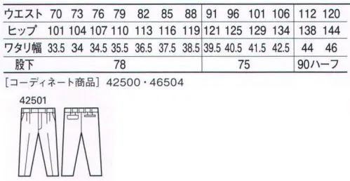 自重堂 42501 ツータックパンツ ※こちらの商品は取り寄せのため、ご注文から商品お届けまでに約4～5営業日（土日祝祭日除く）程の期間をいただいております。  サイズ／スペック