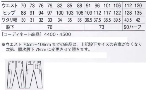 自重堂 4420 製品制電ストレッチカーゴパンツ ※こちらの商品は取り寄せのため、ご注文から商品お届けまでに約4～5営業日（土日祝祭日除く）程の期間をいただいております。  サイズ／スペック