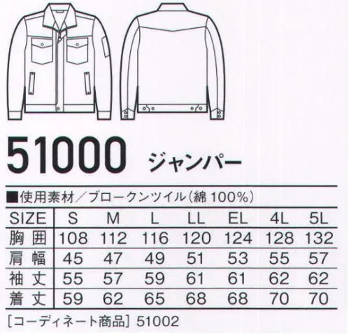 自重堂 51000 ジャンパー Jawinワイルドに着こなしたい渋色系ジーニング。※製品洗いによる若干の色差があります。※脱色の恐れがありますので、他の製品と同時洗いはお避け下さい。※こちらの商品は取り寄せのため、ご注文から商品お届けまでに約4～5営業日（土日祝祭日除く）程の期間をいただいております。  サイズ／スペック