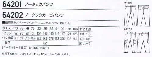 自重堂 64201 ノータックパンツ 様々なシーンに対応するスタンダードウエア通気性に優れた切替メッシュ仕様とベンチレーション機能。丈夫でソフトな着心地のT/C素材。※この商品は海外製品のため若干の色差が発生する場合がございますのでご承知ください。※こちらの商品は取り寄せのため、ご注文から商品お届けまでに約4～5営業日（土日祝祭日除く）程の期間をいただいております。  サイズ／スペック