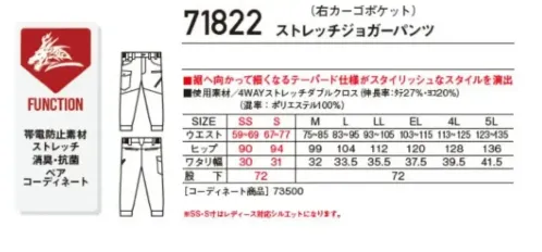 自重堂 71822 ストレッチジョガーパンツ サイズ/スペック