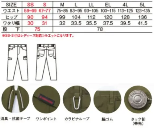 自重堂 77702 ストレッチノータックカーゴパンツ サイズ／スペック