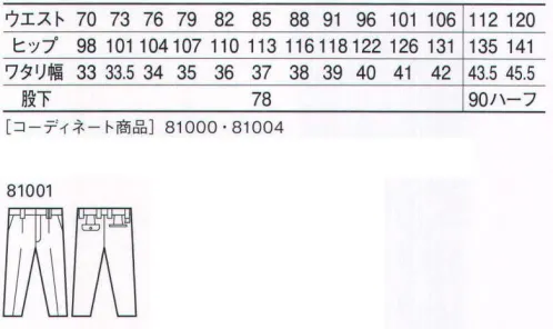 自重堂 81001 ワンタックパンツ ※こちらの商品は取り寄せのため、ご注文から商品お届けまでに約4～5営業日（土日祝祭日除く）程の期間をいただいております。  サイズ／スペック