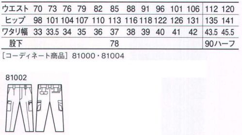 自重堂 81002 ワンタックカーゴパンツ ※こちらの商品は取り寄せのため、ご注文から商品お届けまでに約4～5営業日（土日祝祭日除く）程の期間をいただいております。  サイズ／スペック