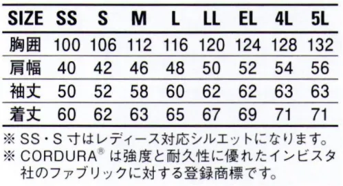 自重堂 83300 ストレッチジャンパー 高強度ナイロン素材「コーデュラ®」を使用し、機能性とデザイン性を兼ね備えたシリーズ。※CORDURA®は、強度の耐久性に優れたインビスタ社のふぁSブリックに対しする登録商標です。※こちらの商品は取り寄せのため、ご注文から商品お届けまでに約4～5営業日（土日祝祭日除く）程の期間をいただいております。  サイズ／スペック