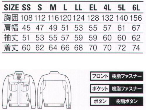 自重堂 84100 エコ3バリュー長袖ブルゾン 着ればわかる「3つの価値」(エコ素材・防汚加工・製品制電)防汚加工、帯電防止JIS規格合格、そして素材には再生ポリエステル「アフターペット」使用と、3つの機能を併せ持つワーキングウェアです。ハードな業務の代償である汚れも家庭洗濯で簡単に洗い落とせるのでとっても便利。防汚加工「オフルージュ」は落ちにくい汚れ(油・ソース・化粧品等)がつきにくいだけでなく、付いた汚れが家庭洗濯で簡単に洗い落とせ、洗濯時に再汚染しにくい高性能な加工です。ナノ加工着用時では、撥水撥油基が生地表面に配向し、汚れが付着しにくく落ちやすくなる。洗濯時(水中)では、親水基が生地表面に配向し、洗濯水を呼び込んで汚れを落ちやすくする。製品制電帯電防止JIS T8118適合商品エコ環境負荷を軽減させるリサイクル素材を使用。背当てメッシュ清涼感のあるメッシュの背当て。アクションプリーツ(メッシュ)腕がつっぱらないアクションプリーツ。肘タック肘の曲げ伸ばしがラク。※こちらの商品は取り寄せのため、ご注文から商品お届けまでに約4～5営業日（土日祝祭日除く）程の期間をいただいております。  サイズ／スペック