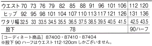 自重堂 87402 抗ウイルス加工ノータックカーゴパンツ 抗ウイルス加工素材「バリエックス®」を使用した安全・安心の男女ペアユニフォーム【抗ウイルス加工素材Variex®（バリエックス®）のスゴイ効果！】繊維上の特定のウイルスの数を99％以上減少！抗ウイルス性と安全性を兼ね備えた抗ウイルス加工素材Variex®「抗ウイルス」「抗菌防臭」の2つのSEKマークを取得した高機能素材です。※Variex®は日清紡テキスタイル(株)の登録商標です。※こちらの商品は取り寄せのため、ご注文から商品お届けまでに約4～5営業日（土日祝祭日除く）程の期間をいただいております。  サイズ／スペック