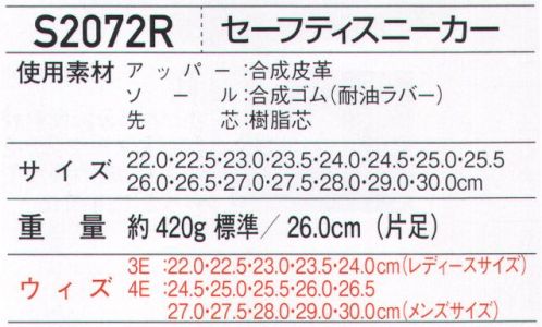 ホワイセル S2072R-A セーフティースニーカー マジックタイプで履きやすい。サイズ展開豊富な男女ペア企画スニーカー。一体成型のソールを起用し、剥がれにくく耐久性抜群。※レディースサイズはマジック部分が2本になります。※サイズ30.0cmは「S2071R-B」に掲載しております。※こちらの商品は取り寄せのため、ご注文から商品お届けまでに約4～5営業日（土日祝祭日除く）程の期間をいただいております。  サイズ／スペック