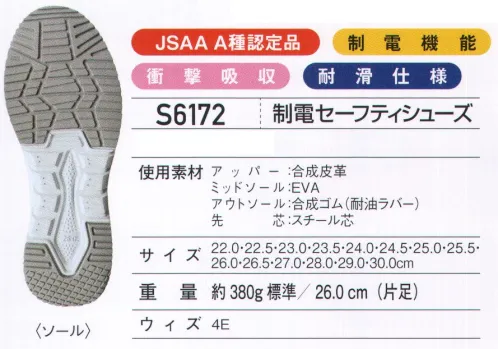 ホワイセル S6172 制電セーフティシューズ Field Message®機能性が高いマジック仕様の制電セーフティシューズ。JSAA A種認定品ベロ部分ブランドネーム踵部分反射プリントJSAA A種認定プリントクッション性の高いEVAミッドソール。水や油に強い耐滑ソール。テープ部分制電マーク※こちらの商品は取り寄せのため、ご注文から商品お届けまでに約4～5営業日（土日祝祭日除く）程の期間をいただいております。  サイズ／スペック