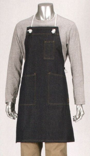 カジメイク 1911 デニム胸付前掛（ロープ） 男性から女性まで、軽作業に最適なエプロン。