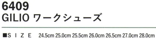 カジメイク 6409 GILIO ワークシューズ アッパー部分にはポリエステルとPVCの複合素材を採用し、高い耐久性と適度な通気性を実現。ソールにはPVCを使用することで、安定したグリップ力と優れた耐摩耗性を確保しています。作業時の安全性と快適性を両立した信頼の一足です。 サイズ／スペック