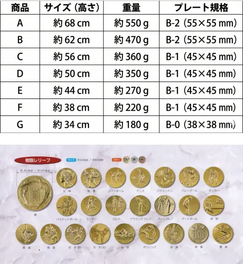 上西産業 TV-2005 トロフィー サイズ／スペック