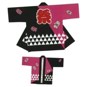 祭り半天・シャツ 半天 上西産業 DM-6003 祭袢天（黒／ピンク・ウロコ）<子供用> 祭り用品jp