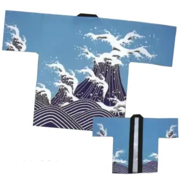 祭り半天・シャツ 半天 上西産業 DM-6349 祭袢天（青・波柄）<大人用> 祭り用品jp