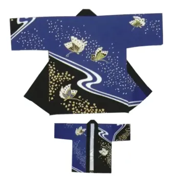 祭り半天・シャツ 半天 上西産業 DM-6360 イベント袢天（黒／青・蝶） 祭り用品jp