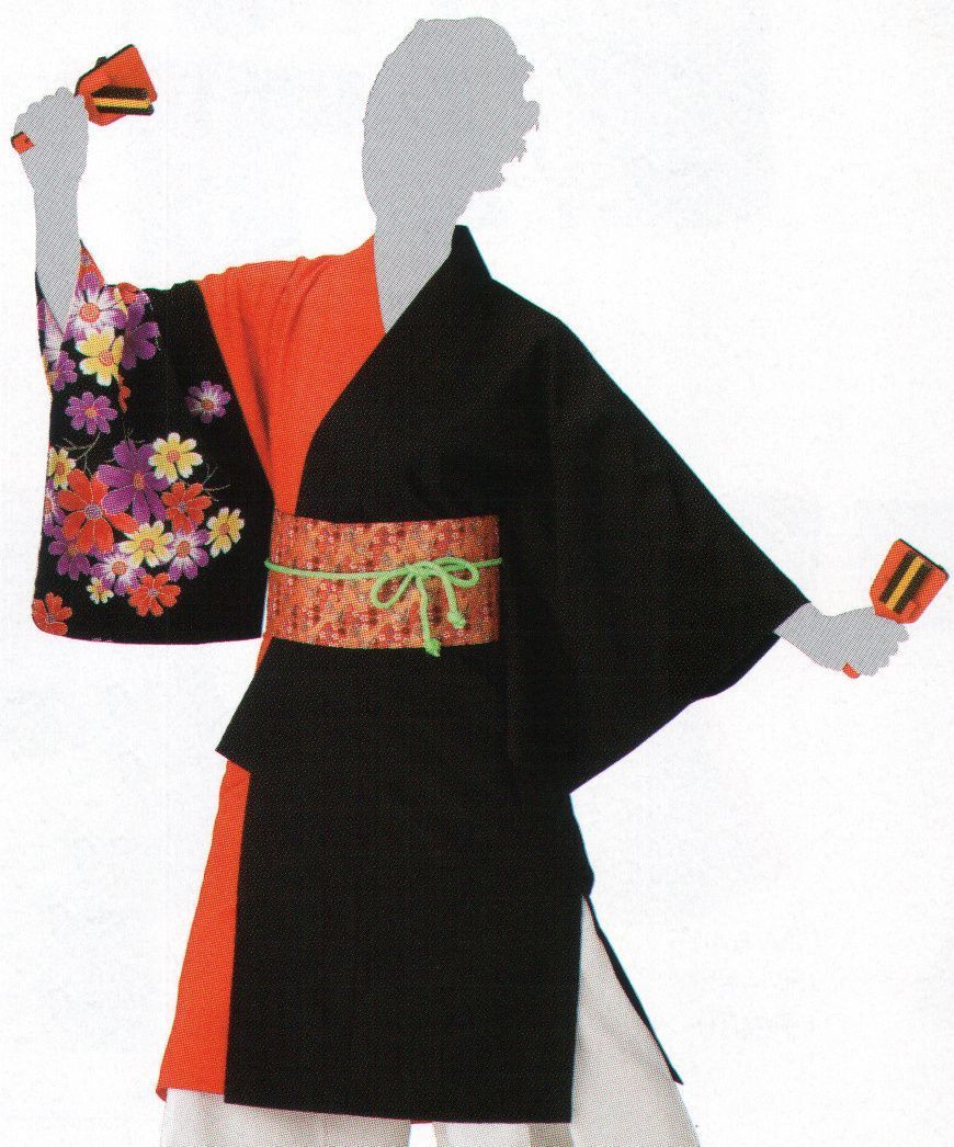 大阪店舗よさこいコスチューム「上衣（L寸）　＋　スリットパンツ（M寸）　＋　前掛」き3凧20008 着物、和装