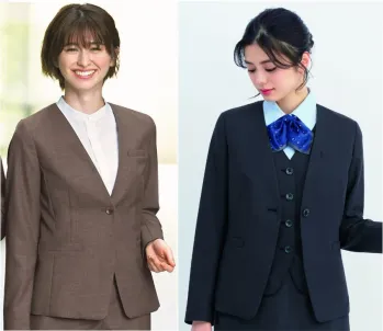オフィスウェア 長袖ジャケット（ブルゾン・ジャンパー） カーシーカシマ EAJ819 ノーカラージャケット 事務服JP